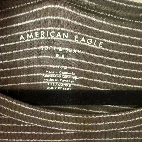 American Eagle Soft and Sexy Green & White Striped Short Sleeve Tee Shirt large - Picture 3 of 4
